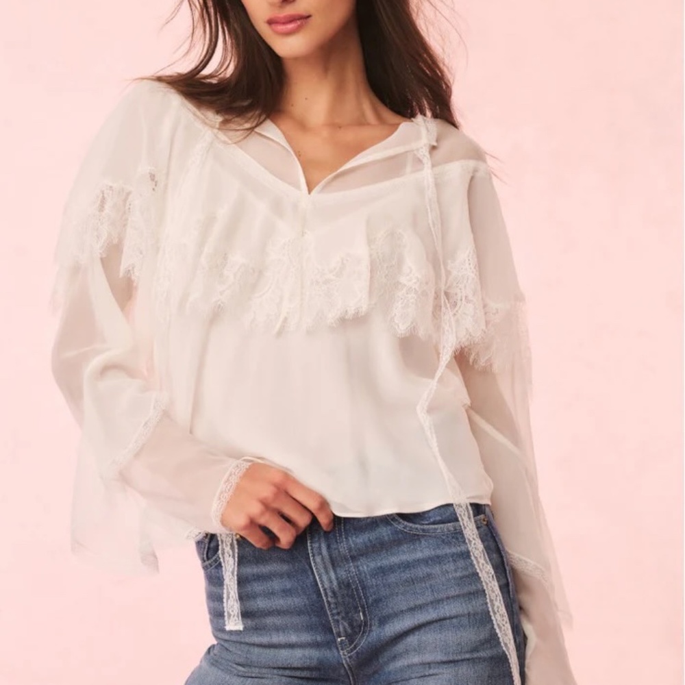 LoveShackFancy Afton Silk Lace Blouse (Small)